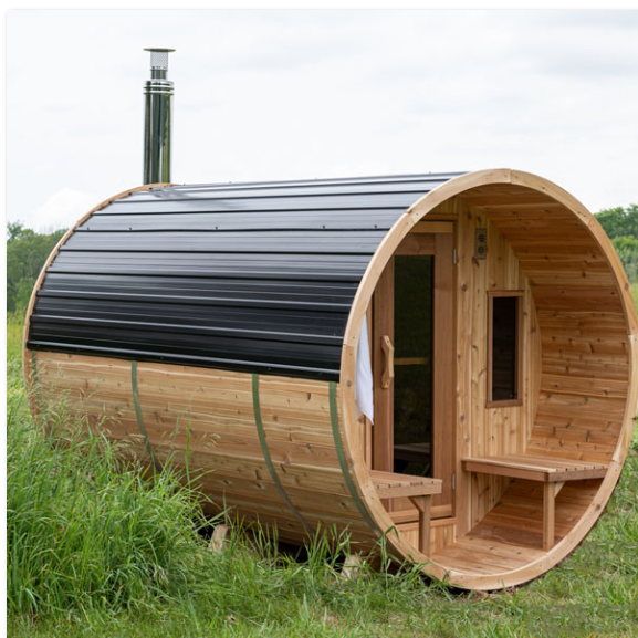 Dundalk Leisurecraft Serenity Barrel Sauna Black Metal Roof/Product ID METALCT24B